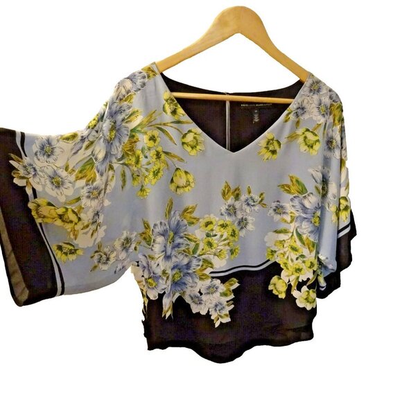 White House Black Market Tops - White House‎ Black Market XS Floral V-Neck Tunic Blouse | Blue & Black Print Top